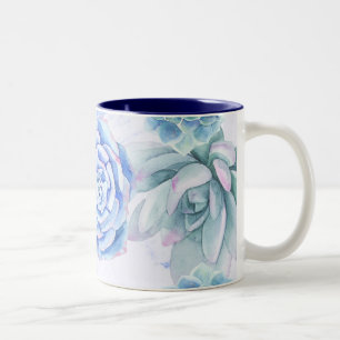 Caneca De Café Em Dois Tons Suculentas Moderno Chic Mármore Jardim Floral Fest