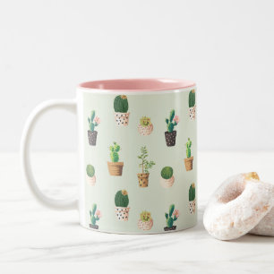 Caneca De Café Em Dois Tons Suculente Padrão Vegetal Cactus Cor-de-Rosa