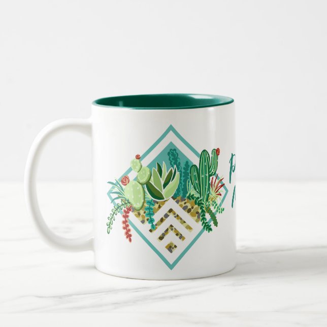 Caneca De Café Em Dois Tons Sucultivos Geométricos Modernos e Mãe da Planta de (Esquerda)