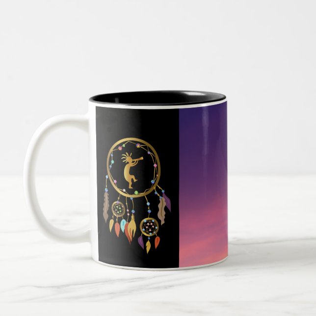 Caneca De Café Em Dois Tons Sudoeste Sunset Kokopelli Dreamcatcher Mug (Esquerda)