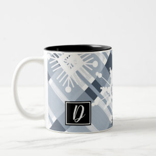 Caneca De Café Em Dois Tons Suéter Azul Xadrez Floco de Neve Natalino