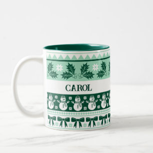 Caneca De Café Em Dois Tons Suéter Feio com Snowman Mint Green