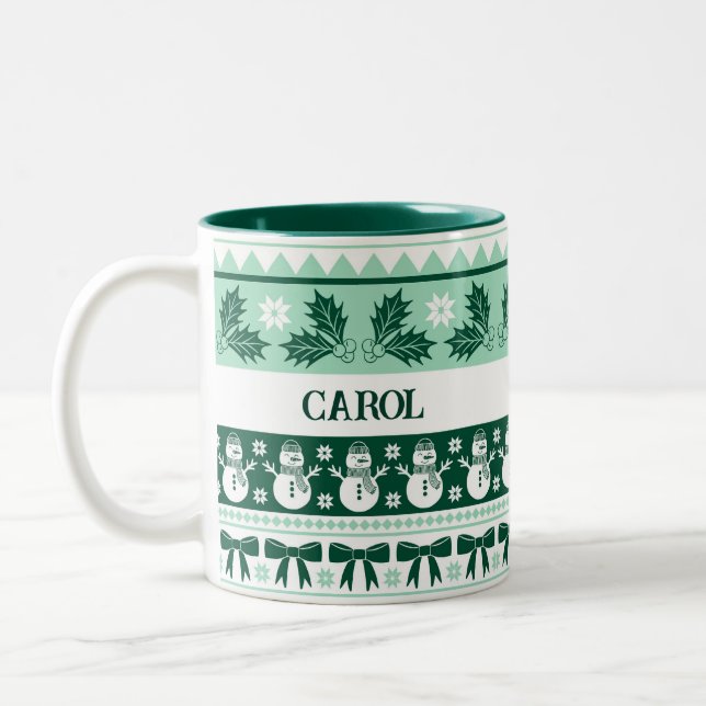 Caneca De Café Em Dois Tons Suéter Feio com Snowman Mint Green (Esquerda)