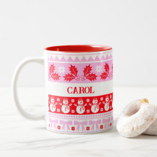 Caneca De Café Em Dois Tons Suéter Feio com Snowman Pink e Red