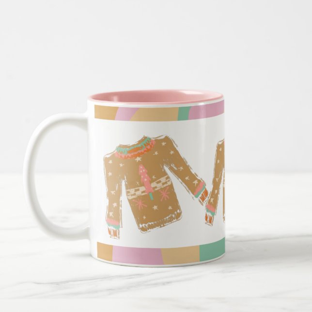 Caneca De Café Em Dois Tons Suéter Feio Groovy Natal Rosa Terroso  (Esquerda)