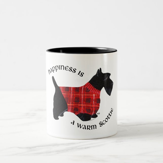 Caneca De Café Em Dois Tons Suéter Xadrez Vermelho e Preto para Terrier Escocê (Centro)