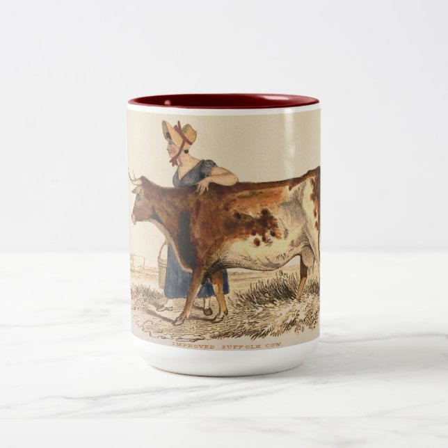 Caneca De Café Em Dois Tons "Suffolk Lady & Vaca Red Poll" (Centro)