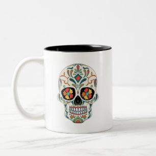 Caneca De Café Em Dois Tons Sugar Skull Dia De Los Muertos Dia dos Mortos