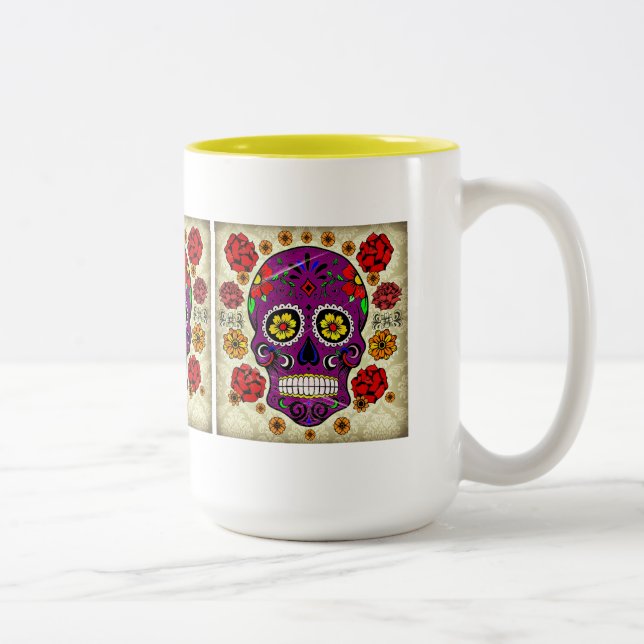 Caneca De Café Em Dois Tons Sugar Skull Dia De Los Muertos Mug (Direita)