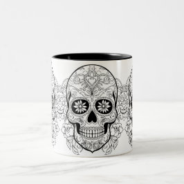 Caneca De Café Em Dois Tons Sugar Skull Dios de los Muertos Halloween