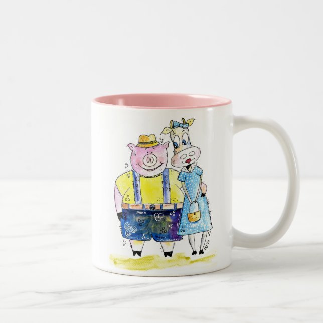 Caneca De Café Em Dois Tons Suínos e Vacas, brancos e cúbicos (Direita)
