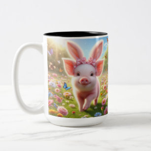 Caneca De Café Em Dois Tons Suínos em Ursos Coelhinhos