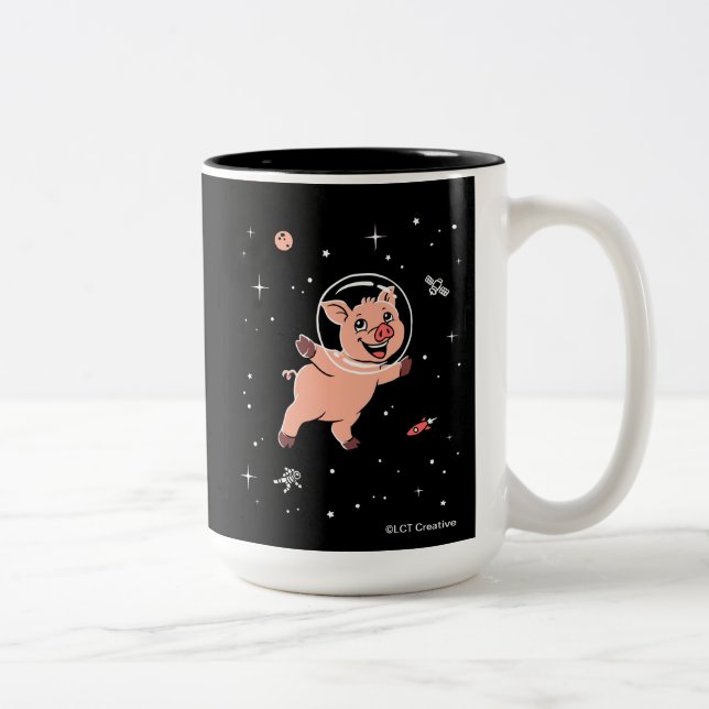 Caneca De Café Em Dois Tons Suínos No Espaço (Direita)