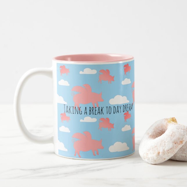 Caneca De Café Em Dois Tons Suínos voadores (Com Donut)