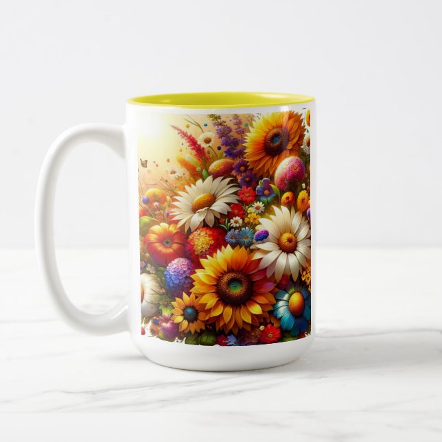 Caneca De Café Em Dois Tons Summer Bloom - Floral refinado (Esquerda)