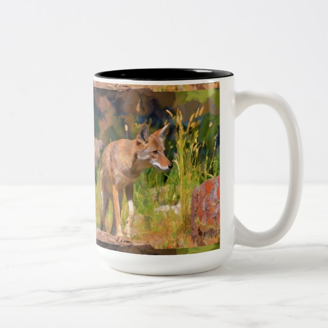 Caneca De Café Em Dois Tons Summer Coyote Wildlife Painting (Direita)