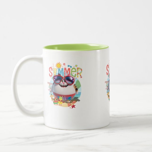 Caneca De Café Em Dois Tons Summer Vibes Cat Cute em óculos de sol (Esquerda)