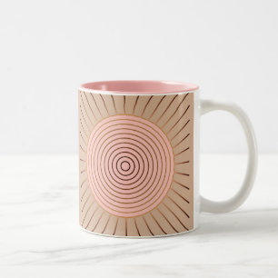 Caneca De Café Em Dois Tons Sunburst Geométrico Moderno - Peach e Tan