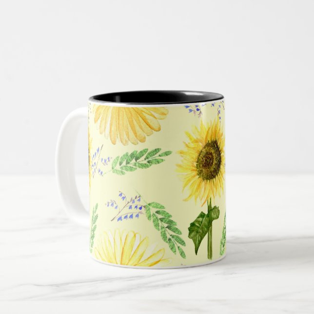 Caneca De Café Em Dois Tons Sunny Floral Pattern Napkins (Frente Esquerda)
