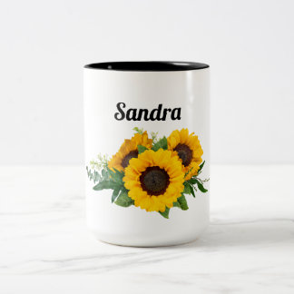 Caneca De Café Em Dois Tons Sunny Sunflower Custom Name