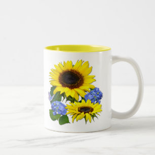 Caneca De Café Em Dois Tons Sunny Sunflower e Blue Hydrangea