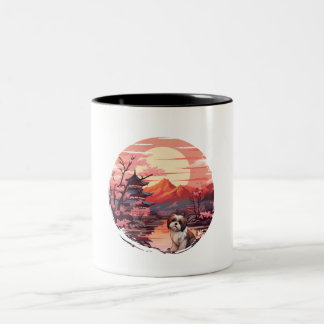 Caneca De Café Em Dois Tons Sunset Shih Tzu Japonês