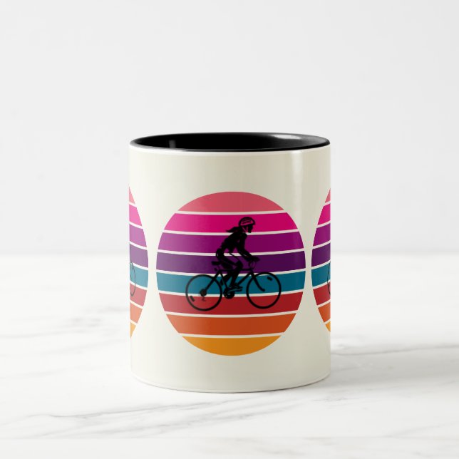 Caneca De Café Em Dois Tons Sunset Silhouette Bike Rider Art (Centro)