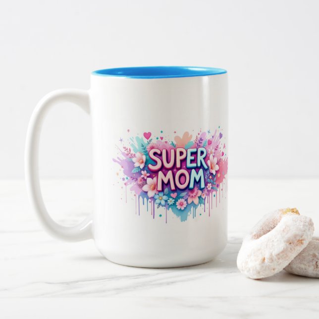 Caneca De Café Em Dois Tons Super Mãe (Com Donut)