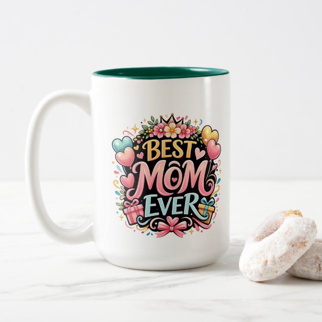Caneca De Café Em Dois Tons ** Super Mãe (Com Donut)