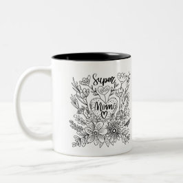 Caneca De Café Em Dois Tons Super Mãe Floral Mug