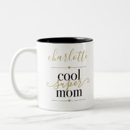 Caneca De Café Em Dois Tons Super Mãe Legal Personalizada Preto e Dourado