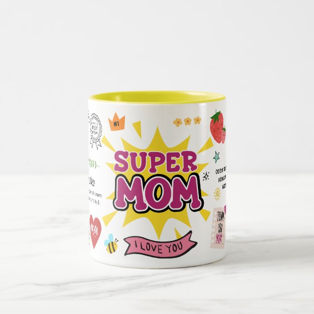 Caneca De Café Em Dois Tons Super Mãe Mug (Centro)