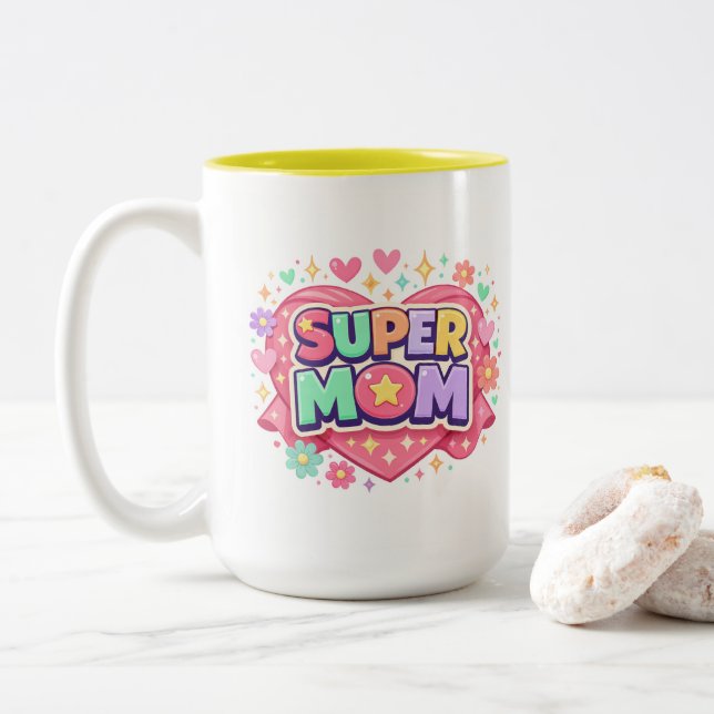 Caneca De Café Em Dois Tons ** Super Mom (Com Donut)