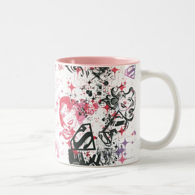 Caneca De Café Em Dois Tons Supergirl Collage Pattern (Direita)