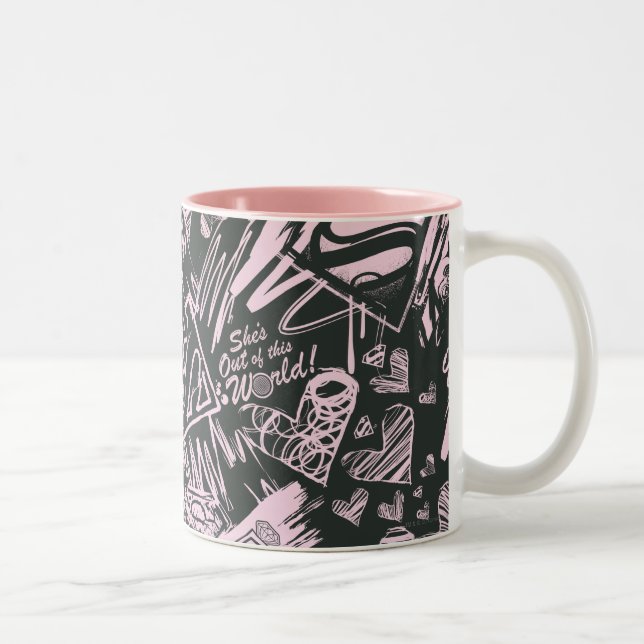 Caneca De Café Em Dois Tons Supergirl Pink e Black Scribbles (Direita)