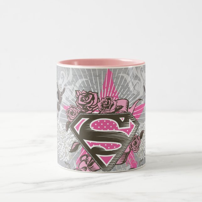 Caneca De Café Em Dois Tons Supergirl Star e Rosas (Centro)