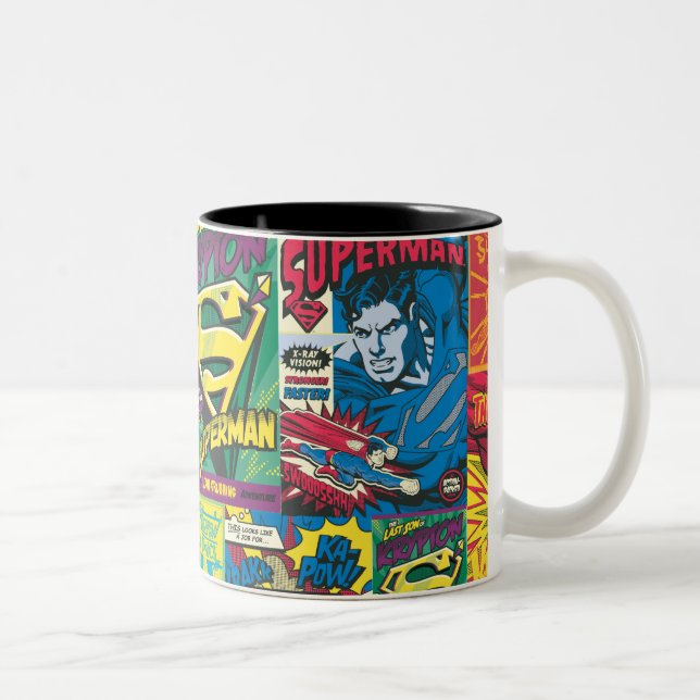 Caneca De Café Em Dois Tons Superman Comic Panels (Direita)
