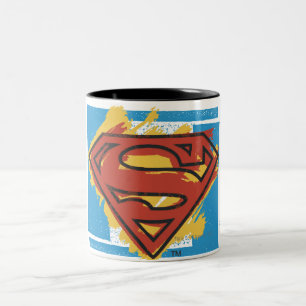 Caneca De Café Em Dois Tons Superman S-Shield   Logotipo azul pintado