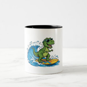 Caneca De Café Em Dois Tons surfasaurus um dinossauro surfista