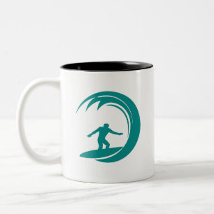 Caneca De Café Em Dois Tons Surfe verde em folha
