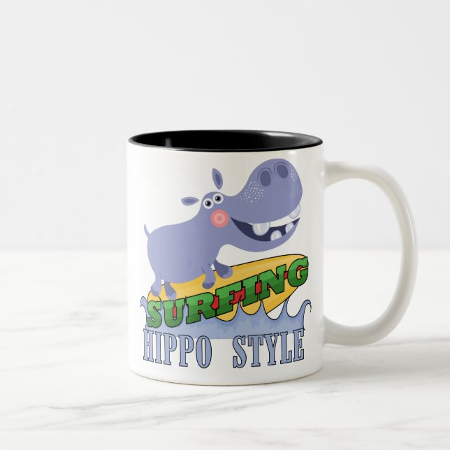 Caneca De Café Em Dois Tons Surfer Hippopotamus (Direita)