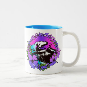 Caneca De Café Em Dois Tons Surfista Havaiano Groovy Gráfico Retro dos Anos 60