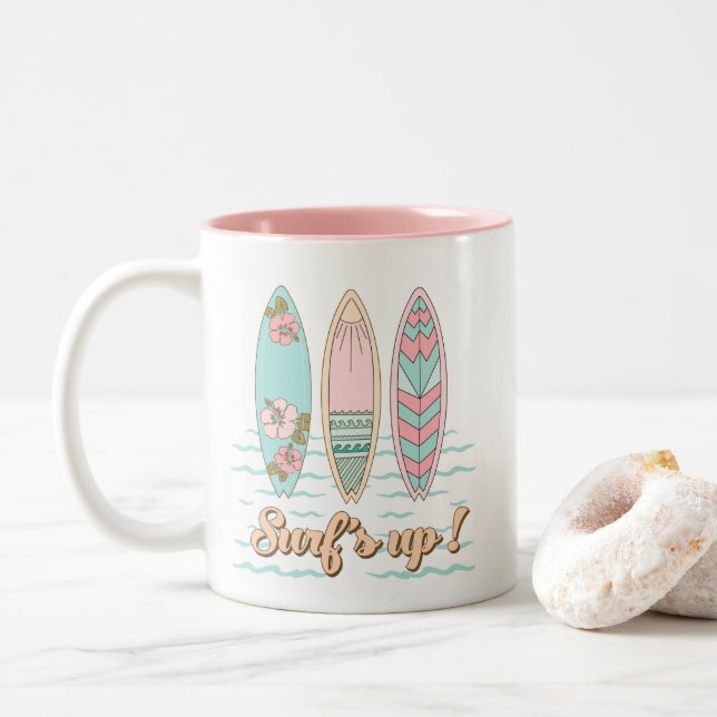 Caneca De Café Em Dois Tons Surfs Up Surfboard Beach Mug (Com Donut)