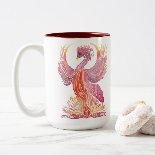 Caneca De Café Em Dois Tons Surge Fênix (Com Donut)
