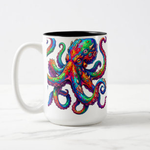 Caneca De Café Em Dois Tons Surto de polvo de Neon de polvo de Lula Vibrante