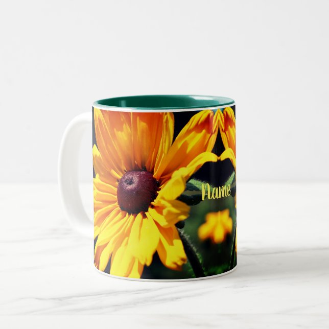 Caneca De Café Em Dois Tons Susan Flower de olhos negros personalizada (Frente Esquerda)