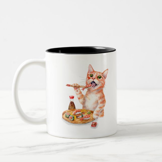 Caneca De Café Em Dois Tons Sushi Cat (Esquerda)