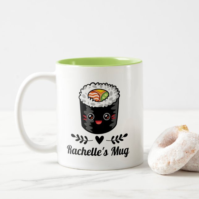 Caneca De Café Em Dois Tons Sushi Lover Funny Kawaii (Com Donut)