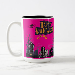 Caneca De Café Em Dois Tons Sussurros da Hora das Bruxas rosa quente