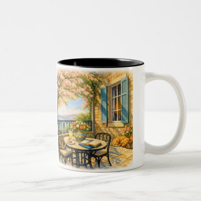 Caneca De Café Em Dois Tons Sussurros de Sage  Selva Marinha Vintage  (Direita)